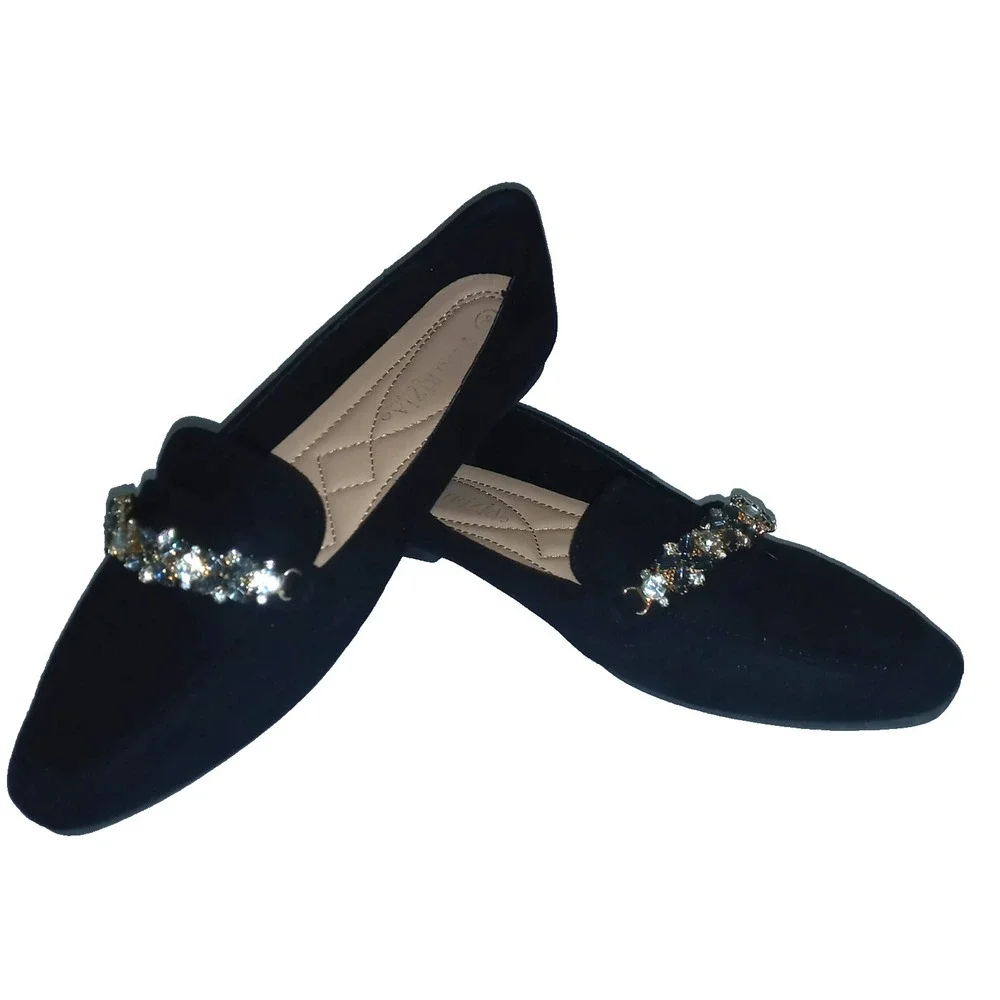 Patrizia by Spring Step sz 8 Black Loafers Rhinestone Bling Flowers 